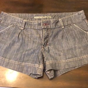 Dark Denim Shorts 4” inseam pleat detail